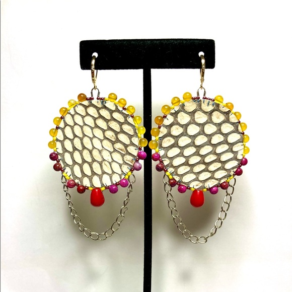 Beaded Beadwork Leopard Cowhide Bead Embroidery Gemstone Earrings Jewelry chain - Picture 3 of 3